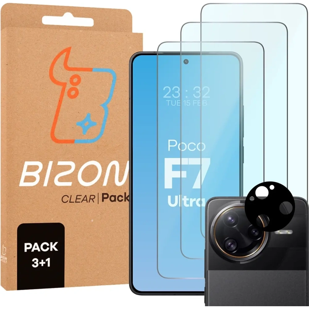 Hurtownia GSM - Bizon Clear 2 Pack 3x gehärtetes Glas + 1x Linsenschutz für Xiaomi Poco F7 Ultra - BIZ9151 - {ean13} - Hurt