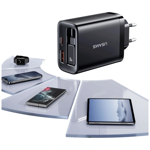 Ładowarka sieciowa USAMS Xiang Series CC296 30W USB-A, USB-C + kabel USB-C biały