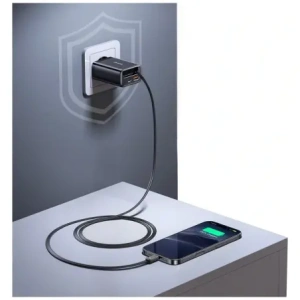 Hurtownia GSM - USAMS Xiang Series CC296 30W USB-A, USB-C Nástěnná nabíječka + USB-C kabel černý - USA1257 - {ean13} - Hurt