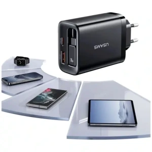 Hurtownia GSM - USAMS Xiang Series CC296 30W USB-A, USB-C Nástěnná nabíječka + USB-C kabel černý - USA1257 - {ean13} - Hurt