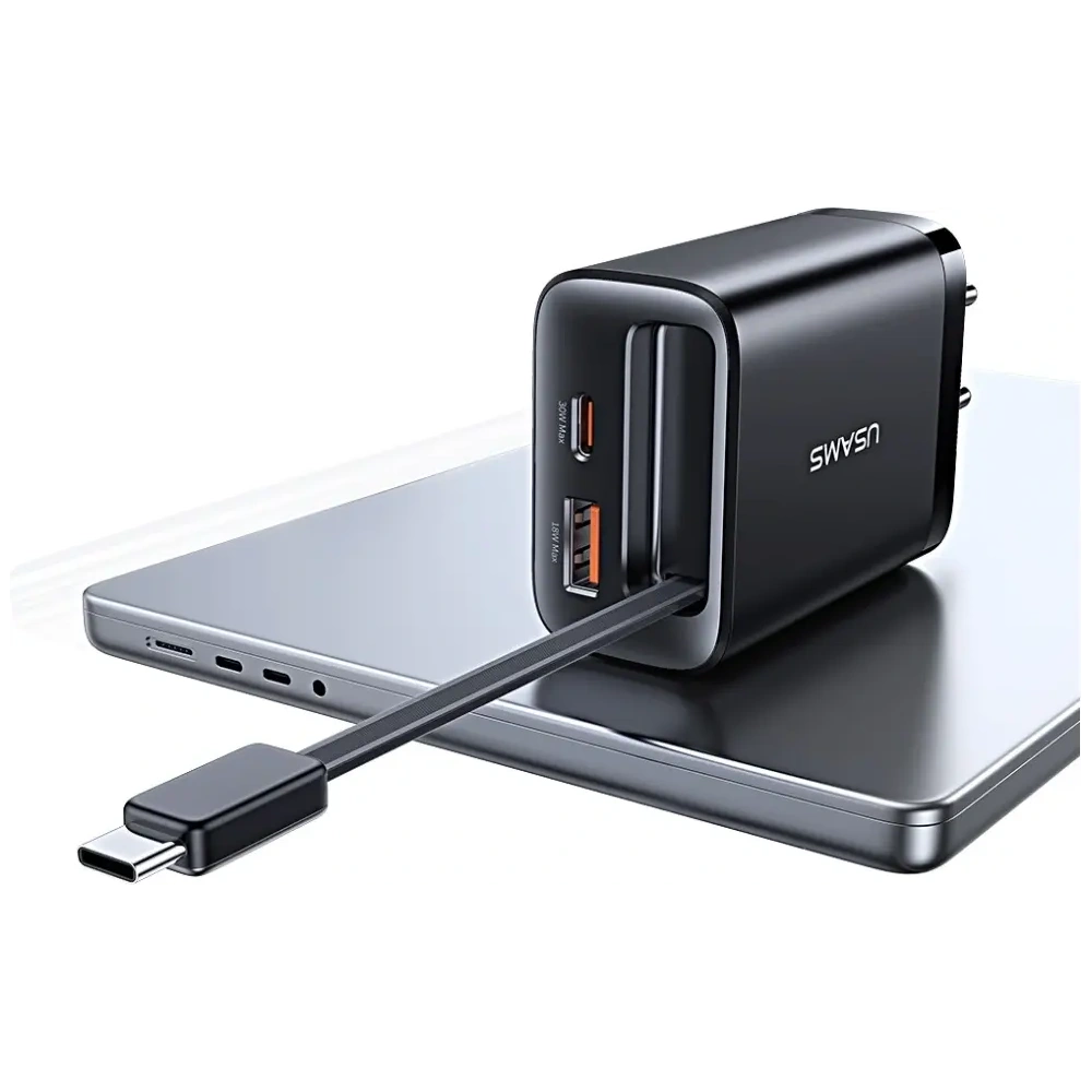 Hurtownia GSM - Ładowarka sieciowa USAMS Xiang Series CC296 30W USB-A, USB-C + kabel USB-C czarny - USA1257 - {ean13} - Hurt