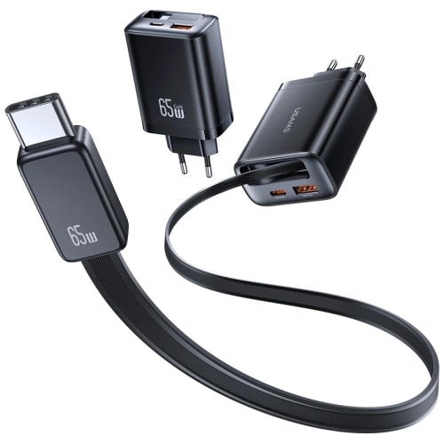 Ładowarka sieciowa USAMS Xiang Series CC299 65W USB-A, USB-C + kabel USB-C biały