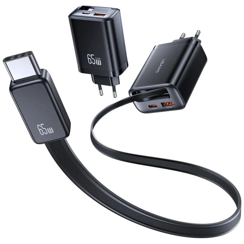 Hurtownia GSM - Ładowarka sieciowa USAMS Xiang Series CC299 65W USB-A, USB-C + kabel USB-C czarny - USA1259 - {ean13} - Hurt