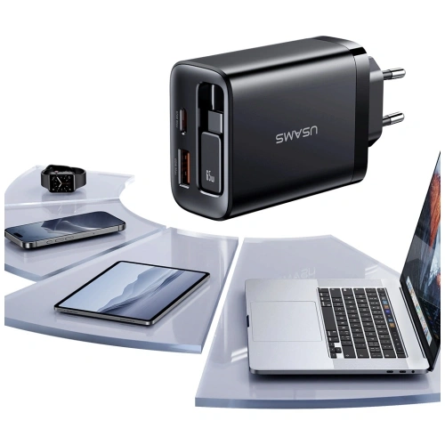 Ładowarka sieciowa USAMS Xiang Series CC299 65W USB-A, USB-C + kabel USB-C czarny
