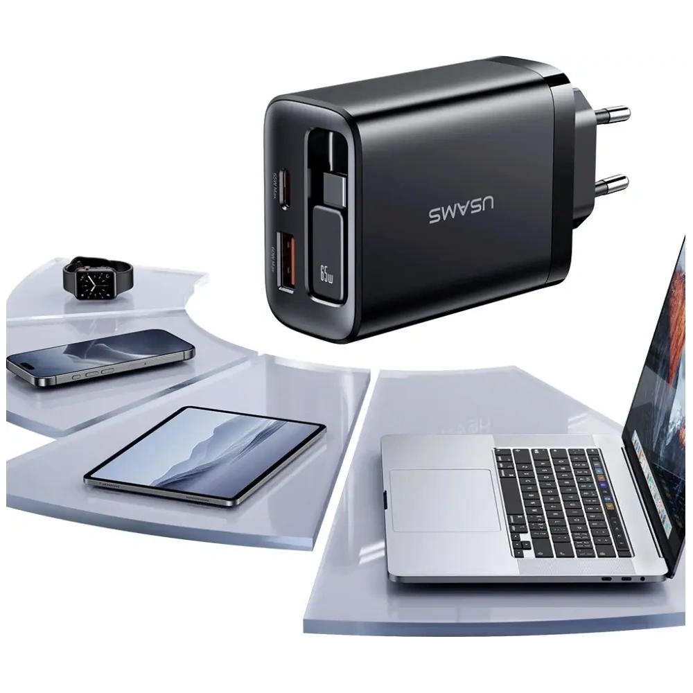 Hurtownia GSM - Ładowarka sieciowa USAMS Xiang Series CC299 65W USB-A, USB-C + kabel USB-C czarny - USA1259 - {ean13} - Hurt