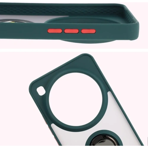 Etui z uchwytem na palec Bizon Case Hybrid Ring do Xiaomi 15 Ultra przydymione z ciemnozieloną ramką