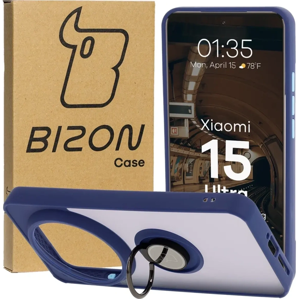Wholesale Bizon Case Hybrid Ring Xiaomi 15 Ultra smoky with a navy blue frame - BIZ9156 - {ean13} - Hurt