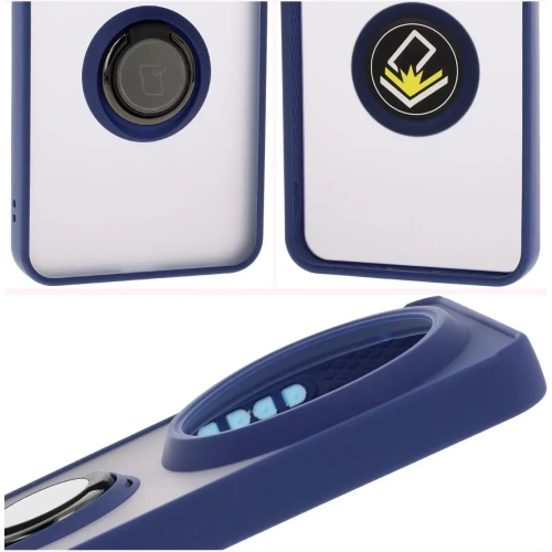Etui z uchwytem na palec Bizon Case Hybrid Ring do Xiaomi 15 Ultra przydymione z granatową ramką