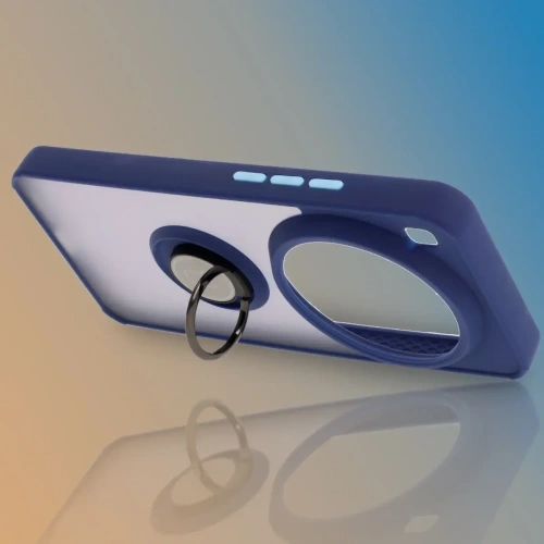 Etui z uchwytem na palec Bizon Case Hybrid Ring do Xiaomi 15 Ultra przydymione z granatową ramką