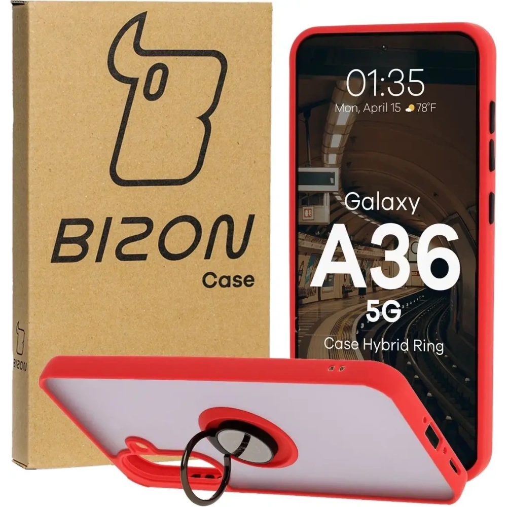 Hurtownia GSM - Bizon Case Hybrid Gyűrű Samsung Galaxy A36 5G füstös piros kerettel - BIZ9163 - {ean13} - Hurt