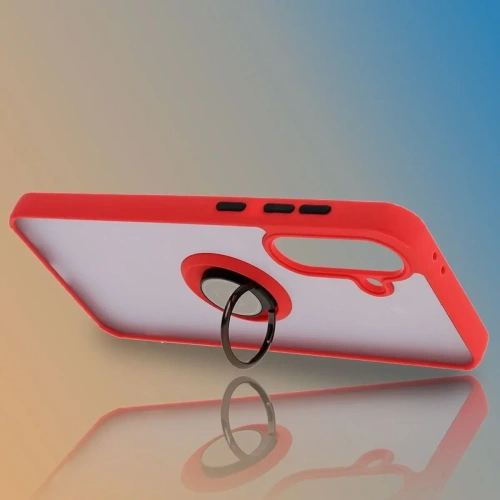 Etui z uchwytem na palec Bizon Case Hybrid Ring do Samsung Galaxy A36 5G przydymione z czerwoną ramką