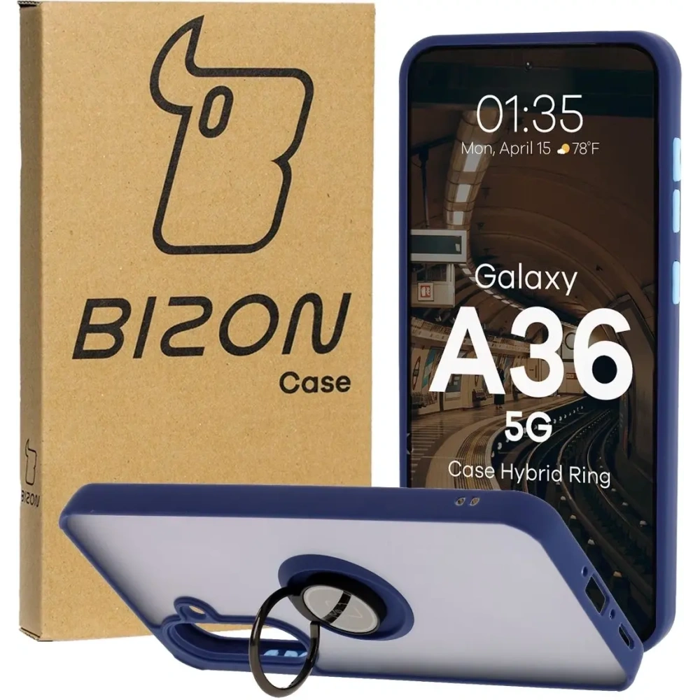 Wholesale Bizon Case Hybrid Ring Samsung Galaxy A36 5G smoky with a navy blue frame - BIZ9164 - {ean13} - Hurt