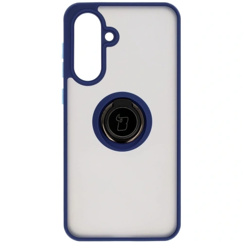Etui z uchwytem na palec Bizon Case Hybrid Ring do Samsung Galaxy A36 5G przydymione z granatową ramką