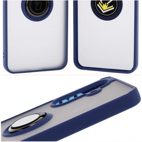 Etui z uchwytem na palec Bizon Case Hybrid Ring do Samsung Galaxy A36 5G przydymione z granatową ramką