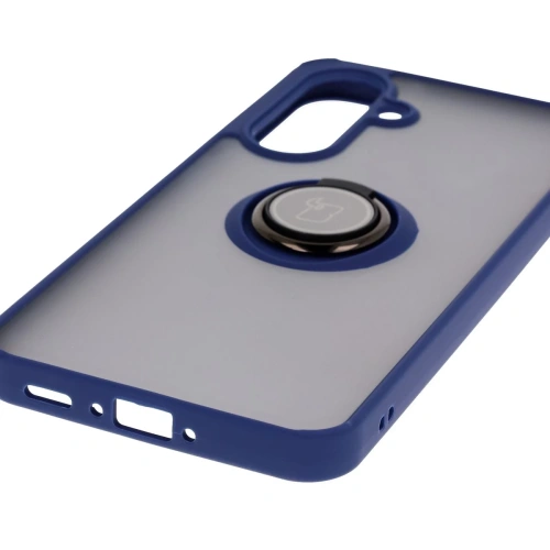 Etui z uchwytem na palec Bizon Case Hybrid Ring do Samsung Galaxy A36 5G przydymione z granatową ramką