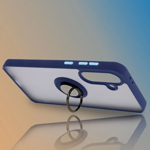Etui z uchwytem na palec Bizon Case Hybrid Ring do Samsung Galaxy A36 5G przydymione z granatową ramką