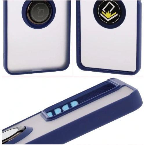 Etui z uchwytem na palec Bizon Case Hybrid Ring do Realme C75 4G / 14x 5G przydymione z granatową ramką