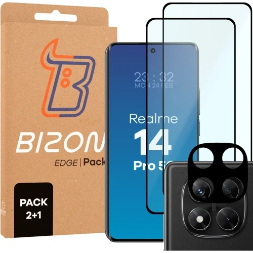2x szkło na ekran + 1x na aparat Bizon Edge 3D Pack do Realme 14 Pro 5G