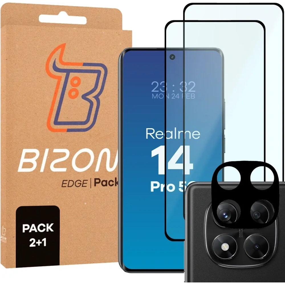 Hurtownia GSM - Bizon Edge 2 Pachet 2x sticlă temperată + 1x protecție lentilă Realme 14 Pro 5G - BIZ9175 - {ean13} - Hurt
