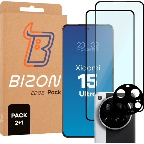 2x szkło na ekran + 1x na aparat Bizon Edge 3D Pack do Xiaomi 15 Ultra