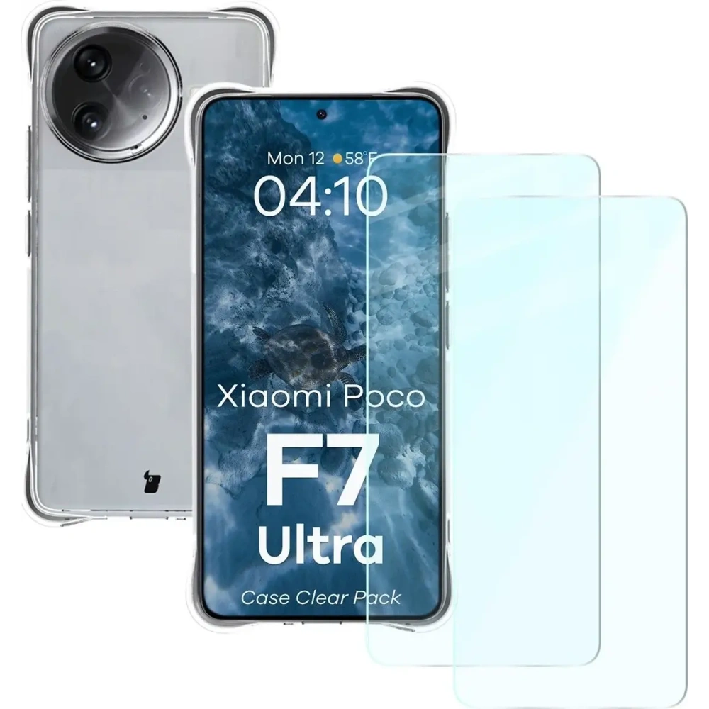 Hurtownia GSM - Bizon Case Clear Pack tok + 2x kijelző üveg Xiaomi Poco F7 Ultra-hoz - BIZ9188 - {ean13} - Hurt