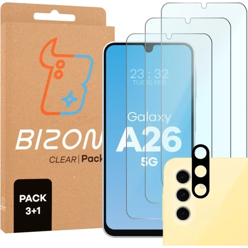 3x szkło na ekran + 1x na aparat BIZON Clear 2 Pack do Samsung Galaxy A26 5G