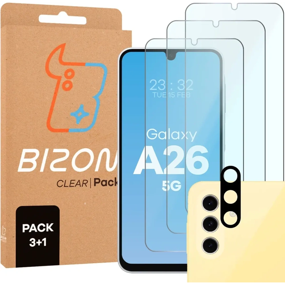 Hurtownia GSM - Bizon Clear 2 Csomag 3x edzett üveg + 1x lencsevédő Samsung Galaxy A26 5G-hez - BIZ9190 - {ean13} - Hurt