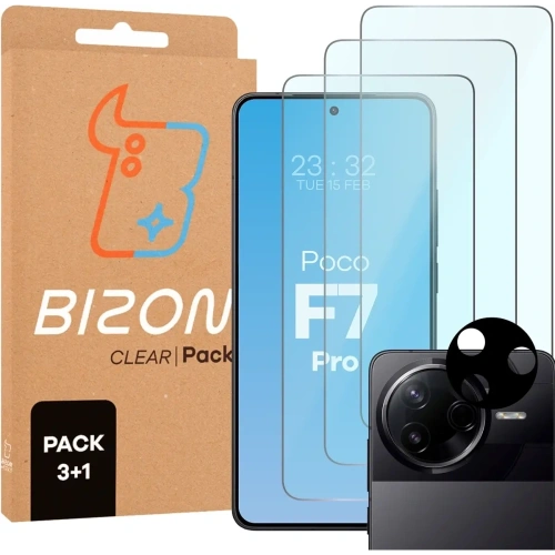 3x szkło na ekran + 1x na aparat BIZON Clear 2 Pack do Xiaomi Poco F7 Pro