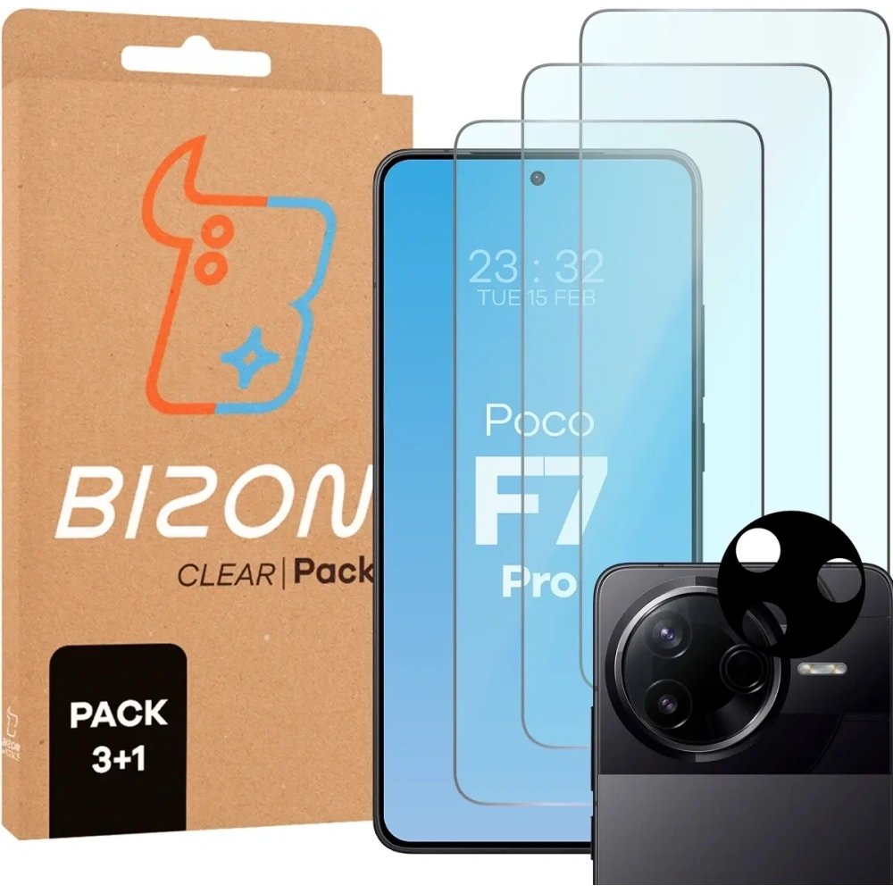 Hurtownia GSM - Bizon Clear 2 csomag 3x edzett üveg + 1x lencsevédő Xiaomi Poco F7 Pro - BIZ9191 - {ean13} - Hurt
