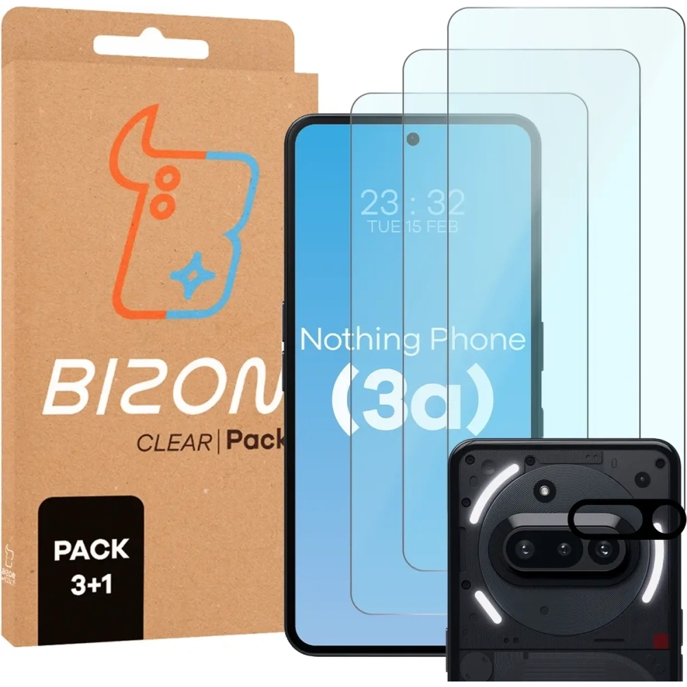 Hurtownia GSM - Bizon Clear 2 csomag 3x edzett üveg + 1x lencsevédő Nothing Phone (3a) - BIZ9192 - {ean13} - Hurt