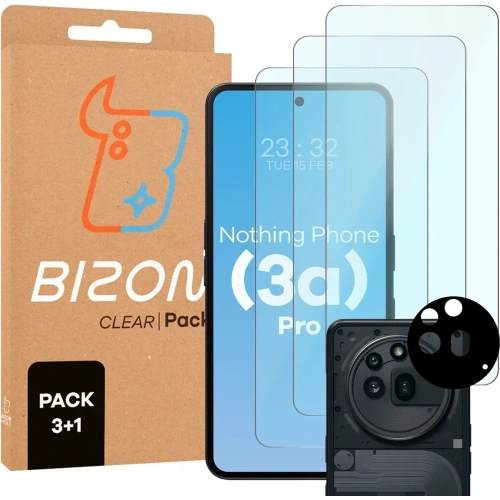 3x szkło na ekran + 1x na aparat BIZON Clear 2 Pack do Nothing Phone (3a) Pro