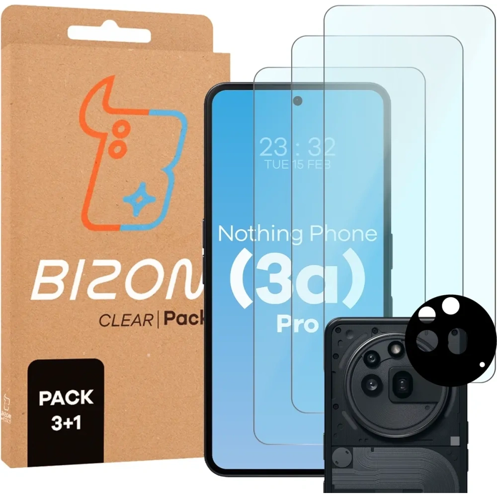 Hurtownia GSM - Bizon Clear 2 Csomag 3x edzett üveg + 1x lencsevédő Nothing Phone (3a) Pro - BIZ9193 - {ean13} - Hurt