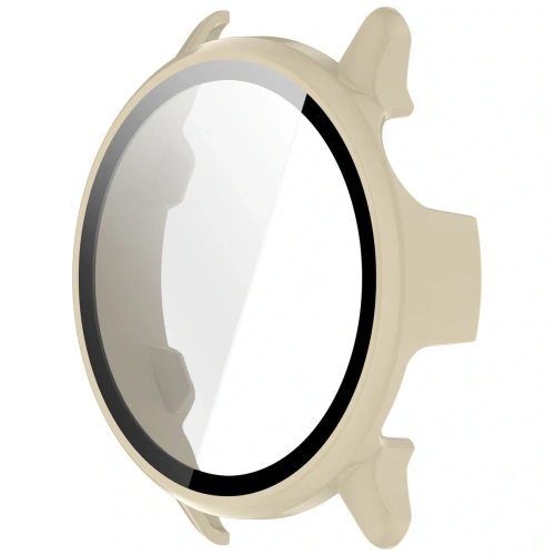 Etui ze szkłem do zegarka Bizon Case+Glass Watch do Garmin Vivoactive 6 beżowe