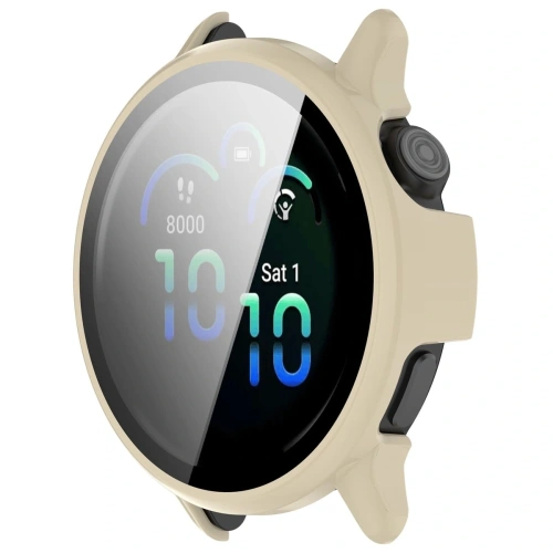 Etui ze szkłem do zegarka Bizon Case+Glass Watch do Garmin Vivoactive 6 beżowe