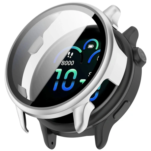Etui ze szkłem do zegarka Bizon Case+Glass Watch do Garmin Vivoactive 6 satynowo srebrne