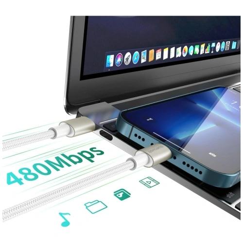 Kabel USB-C / USB-C 4smarts PremiumCord 60W biały/srebrny [3 PACK]