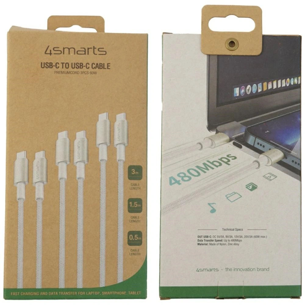Wholesale 4smarts PremiumCord USB-C / USB-C Cable 60W white/silver [3 PACK] - 4SMR88 - {ean13} - Hurt