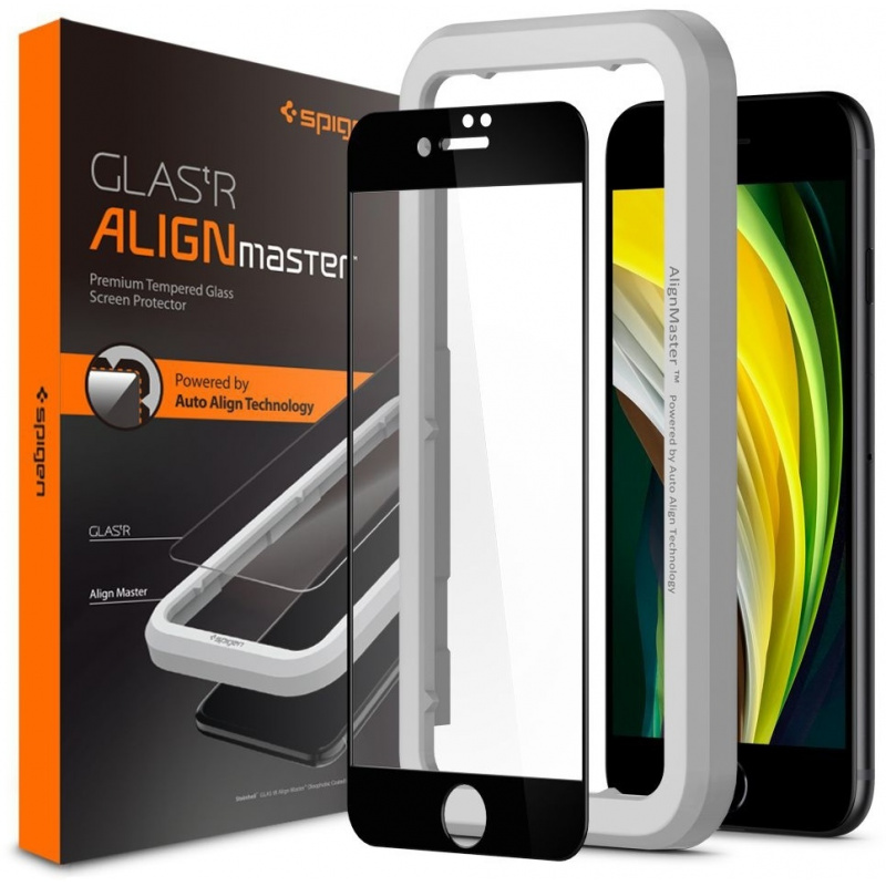 Spigen Distributor - 8809710752979 - SPN1137BLK - Spigen GLAS.tR AlignMaster Apple iPhone SE 2022/SE 2020/8/7 Black - B2B homescreen