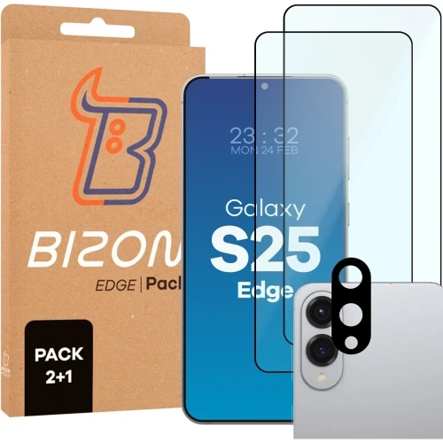2x Szkło na ekran + szkło na aparat BIZON Edge Pack do Samsung Galaxy S25 Edge
