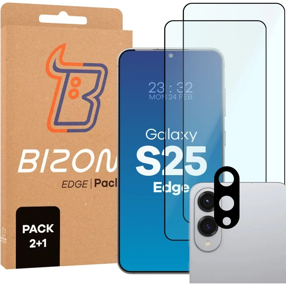 Wholesale BIZON Edge Pack 2x screen glass + camera glass Samsung Galaxy S25 Edge - BIZ9256 - {ean13} - Hurt