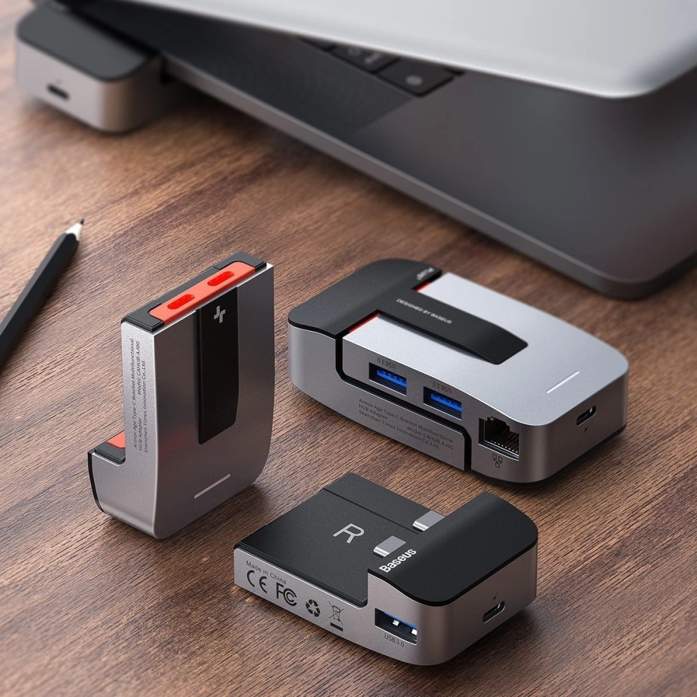 Hurtownia GSM - Adaptér 9w1 Baseus Armor Age, Hub 3x USB 3.0 + HDMI + 2x ThunderBolt 3 + USB-C + jack 3,5mm pro Apple MacBook Pro - BSU1524 - {ean13} - Hurt