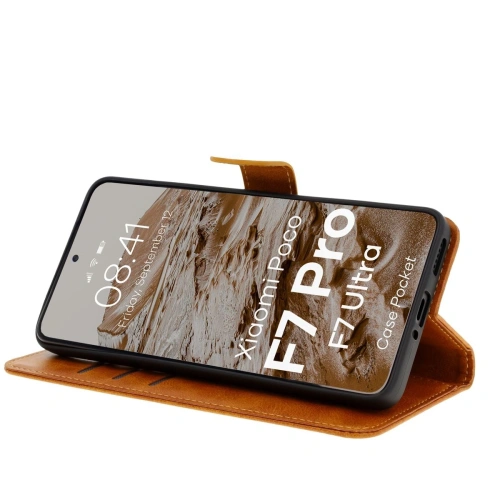 Etui z klapką Bizon Case Pocket do Xiaomi POCO F7 Pro / F7 Ultra brązowe