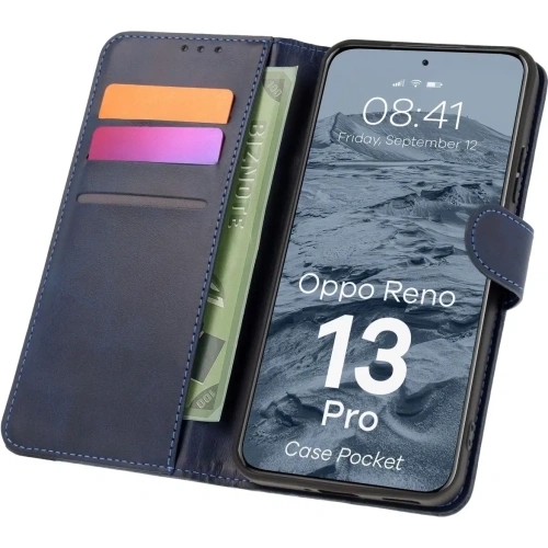 Etui z klapką Bizon Case Pocket do Oppo Reno13 Pro granatowe