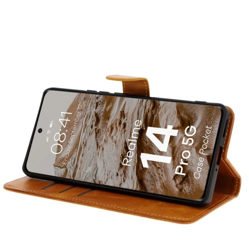 Etui z klapką Bizon Case Pocket do Realme 14 Pro 5G brązowe