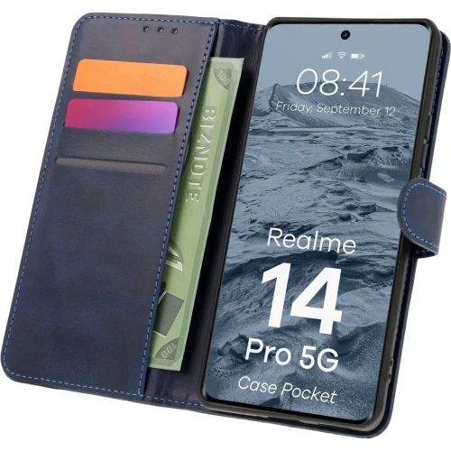 Etui z klapką Bizon Case Pocket do Realme 14 Pro 5G granatowe