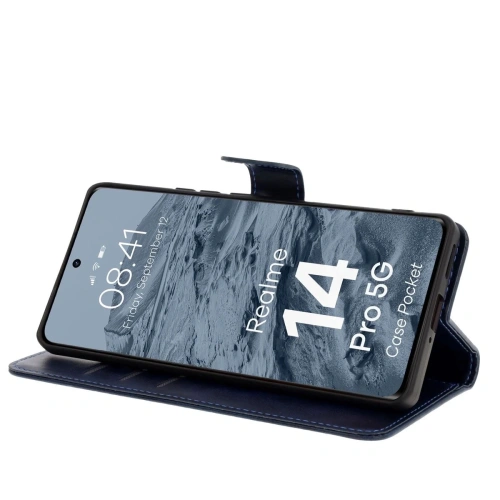 Etui z klapką Bizon Case Pocket do Realme 14 Pro 5G granatowe