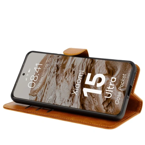 Etui z klapką Bizon Case Pocket do Xiaomi 15 Ultra brązowe