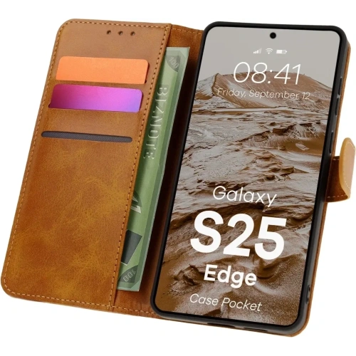 Etui z klapką Bizon Case Pocket do Samsung Galaxy S25 Edge brązowe