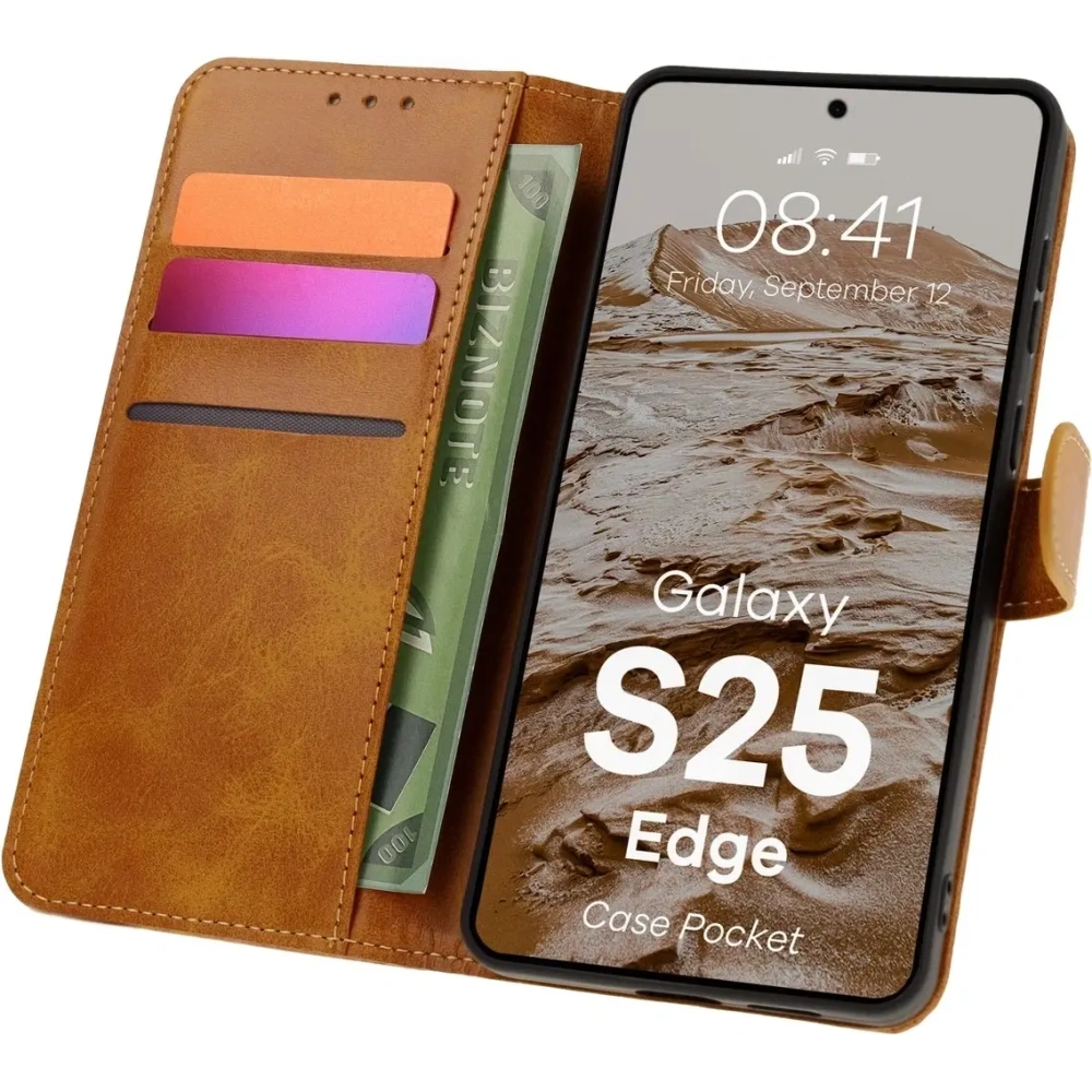 Wholesale BIZON Case Pocket Samsung Galaxy S25 Edge brown - BIZ9302 - {ean13} - Hurt