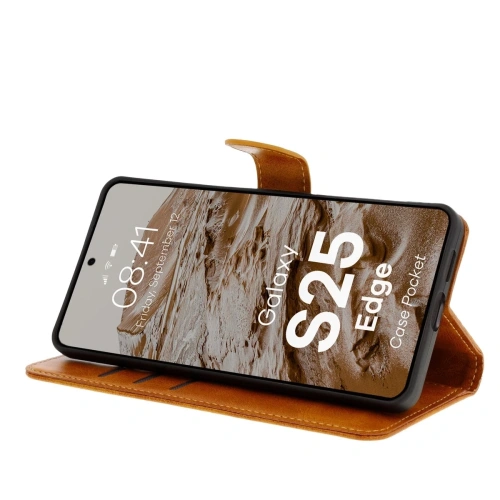 Etui z klapką Bizon Case Pocket do Samsung Galaxy S25 Edge brązowe